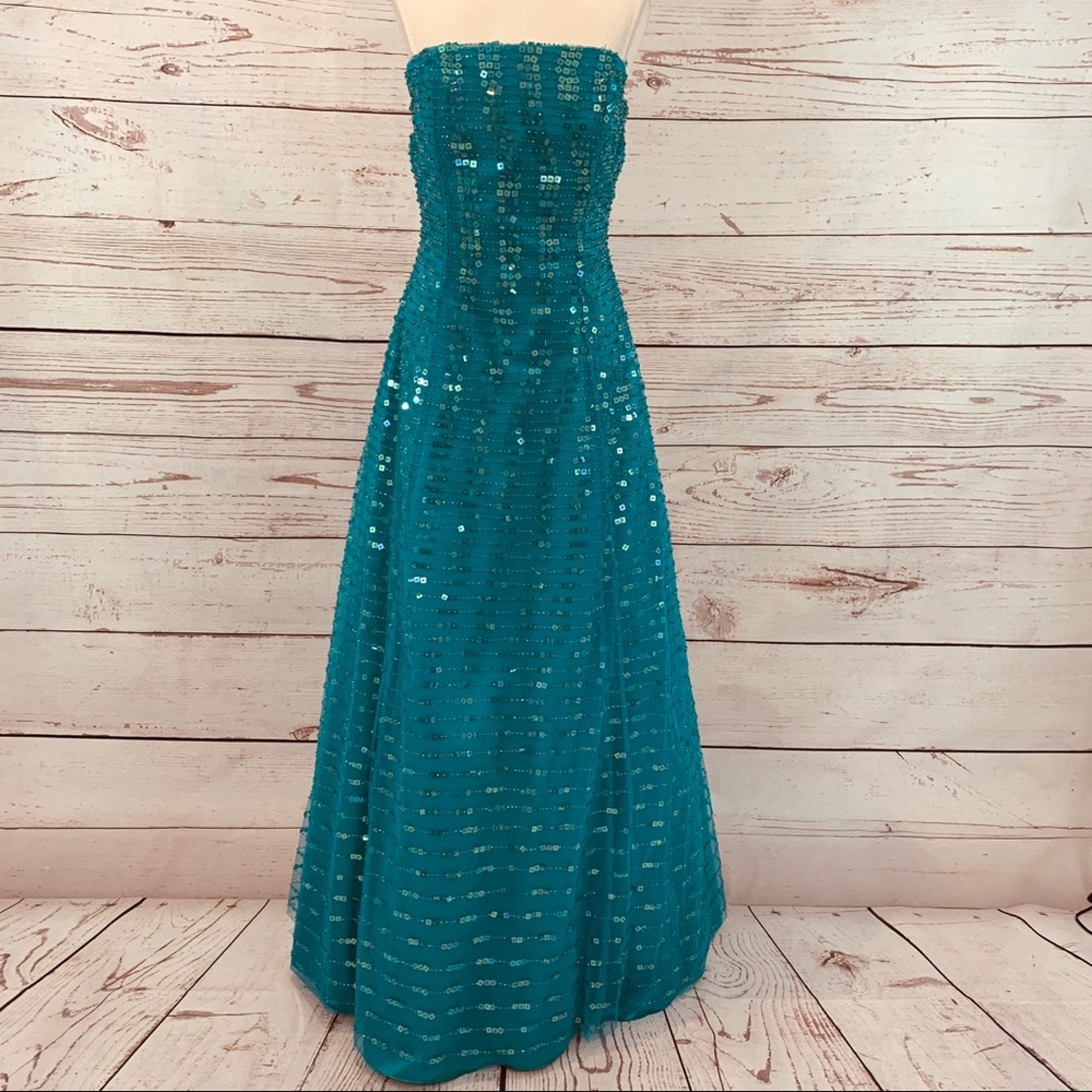 Sean Collection Beaded Turquoise Strapless Gown